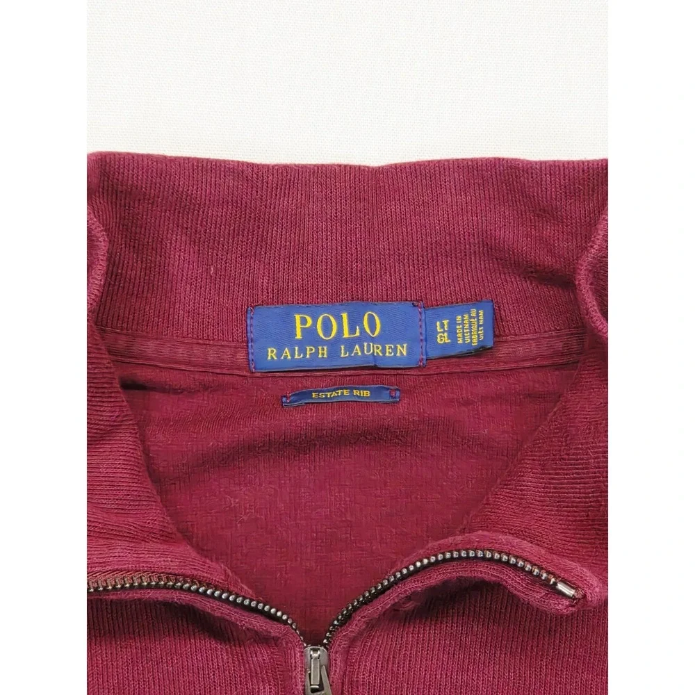 Polo Ralph Lauren Estate Rib‎ Quarter Zip Sweater Men's Large Burgundy Cotton